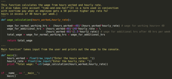 This function calculates the wage from hours worked and hourly rate. It also takes into account time-and- one - half (It i