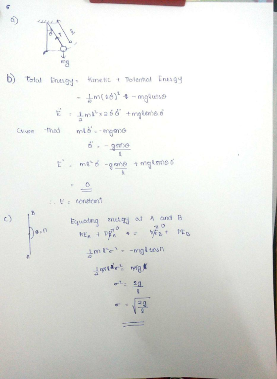 a) mg me Econstan C) Eequating enuey at A and B