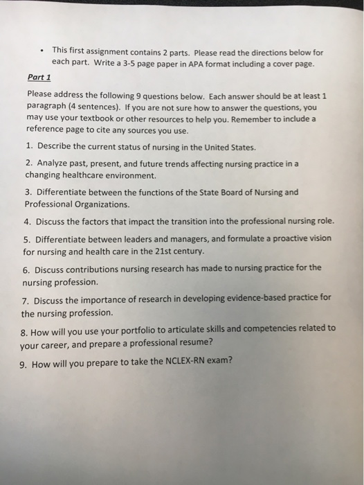 This first assignment contains 2 parts. Please read the directions below for each part. Write a 3-5 page paper in APA format