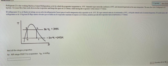 Sare Ans 15 points Refrigerant 22 in the working fluid in a Cumuct Refrigeration cycle for which the evaporator temperature i