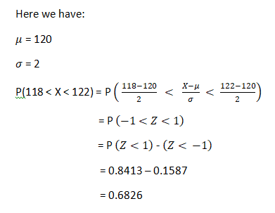 Here we have: μ 120 σ=2 = 0.8413-0.1587 0.6826