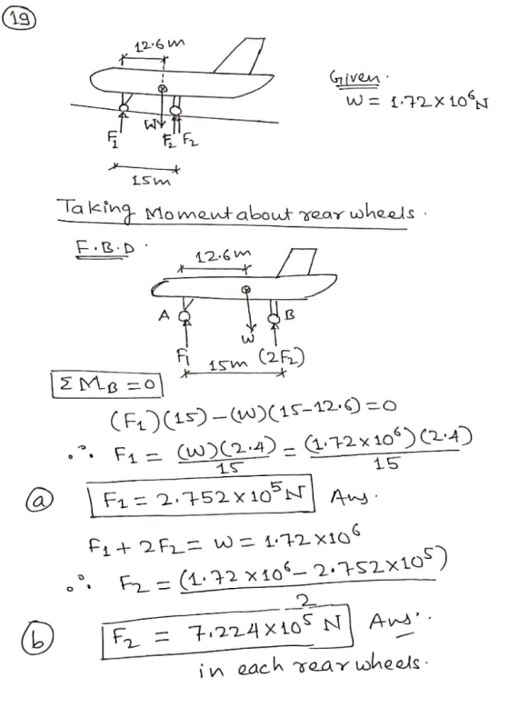 12.6 m Given. W= 1.72X * Ism Ism Taking Moment about rear wheels. F.B.D. 12.6m ka 1 AQ EMB=0 & 15m (2F_) 15 - 15 @ (F1)(15)–(