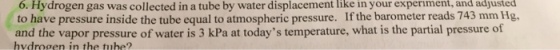 Hydrogen gas was collected in a tube by water disp