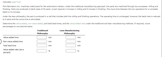 Calculate Lead Time Flint Fabricators Inc. machines metal parts for the automotive industry. Under the traditional manufactur