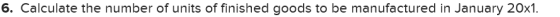 6. Calculate the number of units of finished goods to be manufactured in January 20x1.