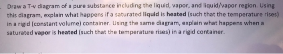 Draw a T-v diagram of a pure substance including the liquid, vapor, and liquid/vapor region. Using this diagram, explain what