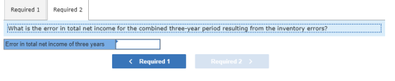 Required i Required 2 What is the error in total net income for the combined three-year period resulting from the inventory e
