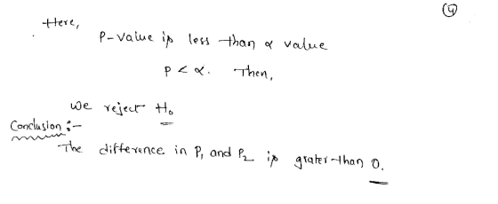 (Q tHere p-value less -than ơ value. Conclusion te une. in P, and P p gak-than 0, .graher~than 0.