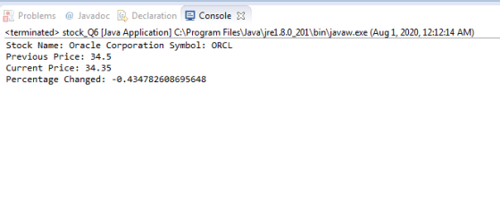 Problems @ Javadoc Declaration Console X <terminated stock_06 [Java Application] C:\Program Files\Javajrel.8.0_201\bin\javaw.