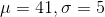 μ = 41, σ 5
