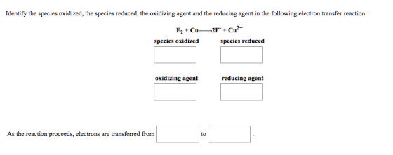 Identify the species oxidized, the species reduced, the oxidizing agent and the reducing agent in the following electron tran