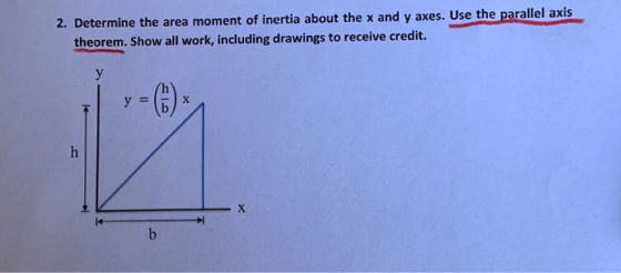 2. Determine the area moment of inertia about the x and y axes. Use the parallel axis theorem. Show all work, including drawi