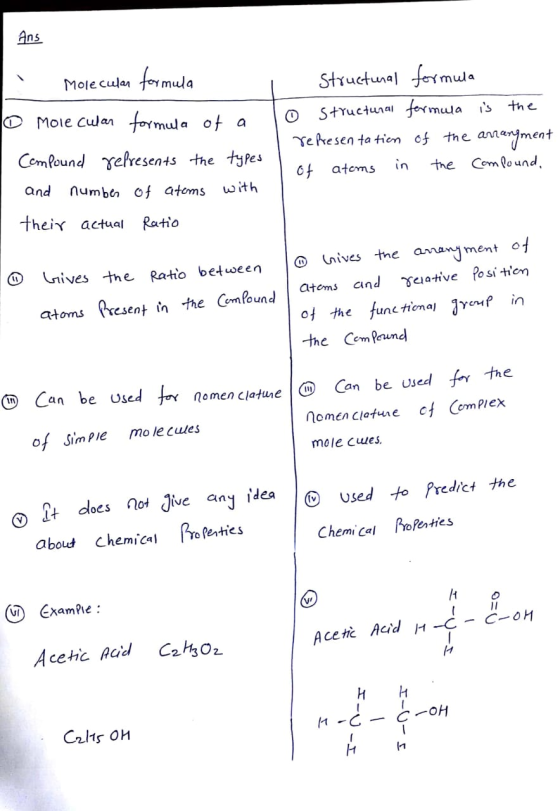 Ans Molecular formula O Molecular formwa of a Structural formula lo Structural formula is the representation of the arrangmen