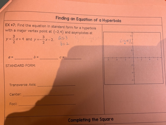 Finding an Equation of a Hyperbola EX #7: Find the equation in standard form for a hyperbola with a major vertex point at (-2