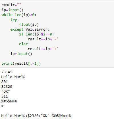 result= ip=input() while len(ip)>0: try: float(ip) except ValueError: if len(ip)%2==0: result+=ip+- else: result+=ipt: