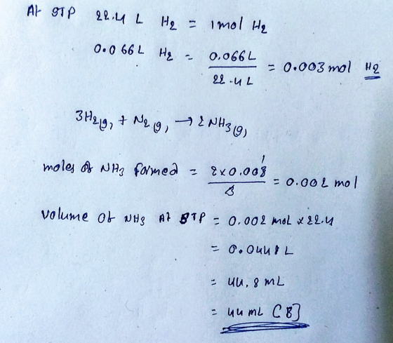 At STP 224 L Ho - Imol H₂ 0.0 66 L He = 0.0662 -0.003 mol H2 22.UL 3 Heg, + Ne.g, ENHBO moles of HR formed a 8x0.008 -= 0.00L