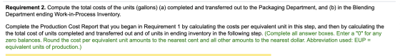 Requirement 2. Compute the total costs of the units (gallons) (a) completed and transferred out to the Packaging Department,