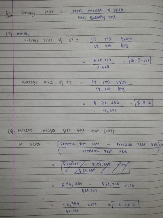 Average Price = Total amount Total Quantity of sales yold hence, Average price of LY = LY LY POS POS Sales sty $ 5.16 $ 60,00