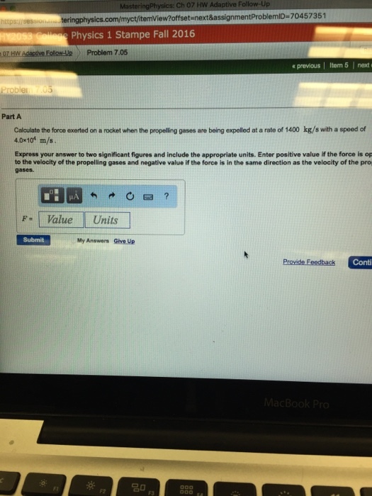 Calculate the force exerted on a rocket when the p