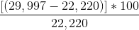 \frac{[(29,997 - 22,220)]*100}{22,220}