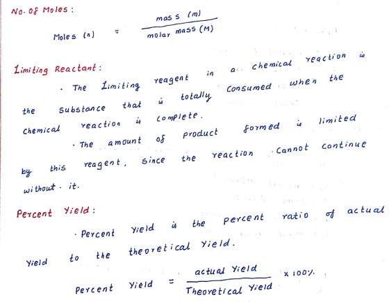 No. oF Moles: mas S (m) Moles (n) molay mass (M) Limitinq Reactant: a . chemical reaction The工imiting veagent Con sumed whe n