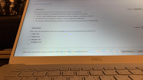 QUESTIONS 2 points Which of the town would be considered an actual cost of a current period The 25 of materials in a manufact