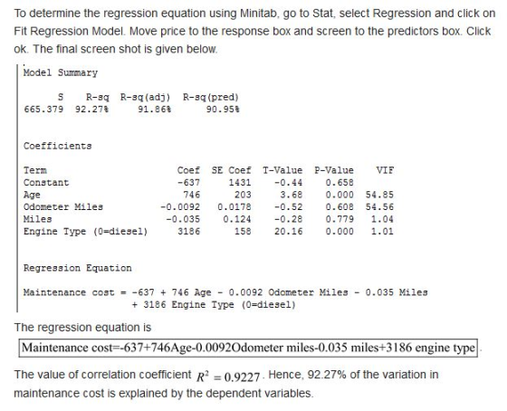To determine the regression equation using Minitab, go to Stat, select Regression and click on Fit Regression Model. Move pri