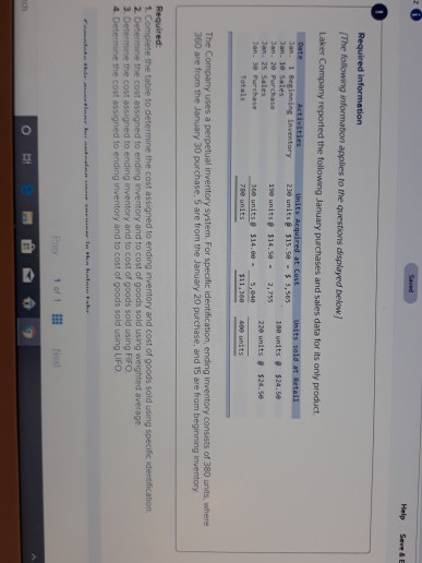 Saved Help Seve & E Required information (The following information applies to the questions displayed below Laker Company re