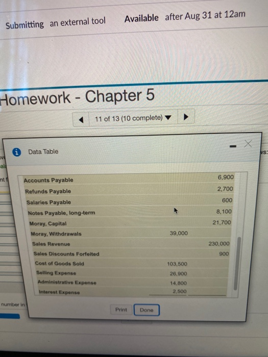 Available after Aug 31 at 12am Submitting an external tool Homework - Chapter 5 11 of 13 (10 complete) Data Table Vs V int 6.