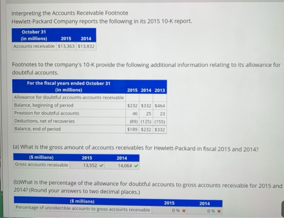 Interpreting the Accounts Receivable Footnote Hewlett-Packard Company reports the following in its 2015 10-K report. October