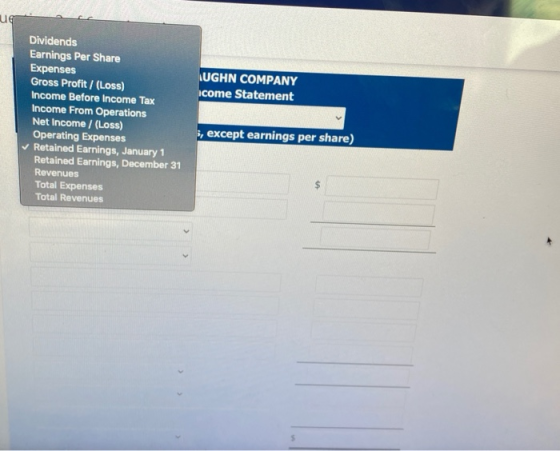 ug KUGHN COMPANY come Statement Dividends Earnings Per Share Expenses Gross Profit /(Loss) Income Before Income Tax Income Fr