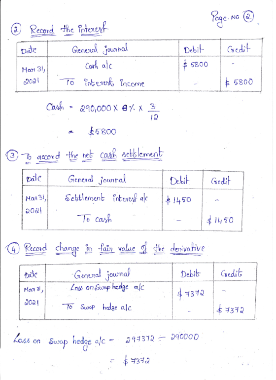 Page. No @ © Date Debit I credit Record the interest 1. General journal Mar 31, Cash ale To interest income $ 5800 2021 | $ 5