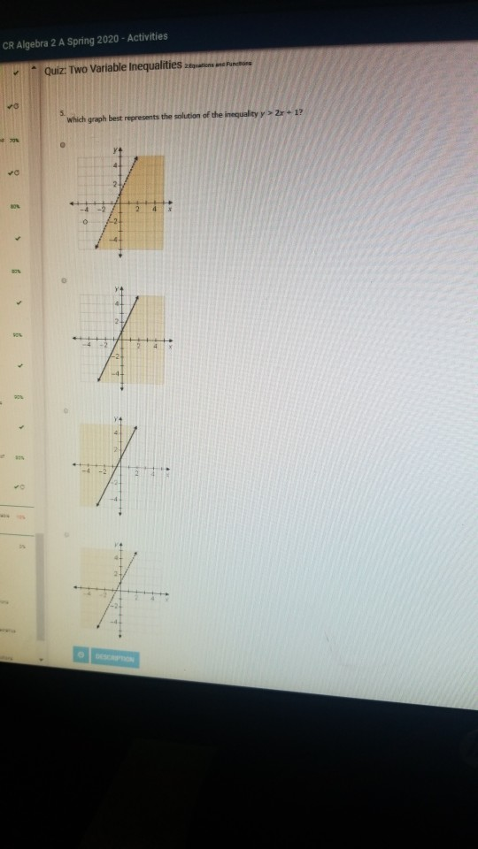 CR Algebra 2 A Spring 2020 - Activities Quiz: Two Variable Inequalities in Pune which graph best represents the solution of t