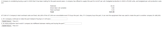 X Company is considering buying a part in 2020 that it has been making for the past several years. A company has offered to s