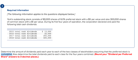 Required information [The following information applies to the questions displayed below.) Yorks outstanding stock consists