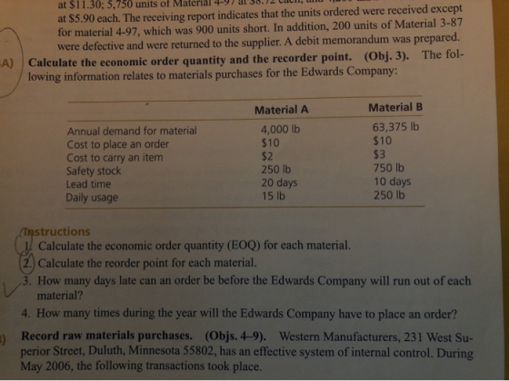 at $11.30; 5,750 units of Material at $5.90 each. The receiving report indicates that the units ordered were received except