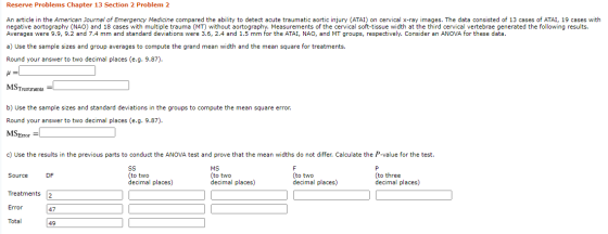 Reserve Problems Chapter 13 Section 2 Problem 2 An article in the American Journal of Emergency Medicine compared the ability