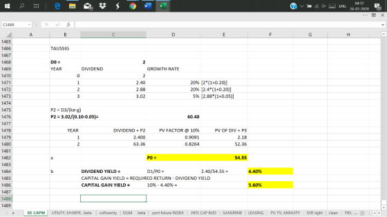 w v 4* ENG 04:32 26-02-2020 20 C1488 TAUSSIG DO = YEAR DIVIDEND GROWTH RATE 2.40 2.88 20% (2*(1+0.20)] 20% (2.4*(1+0.20)] 5%