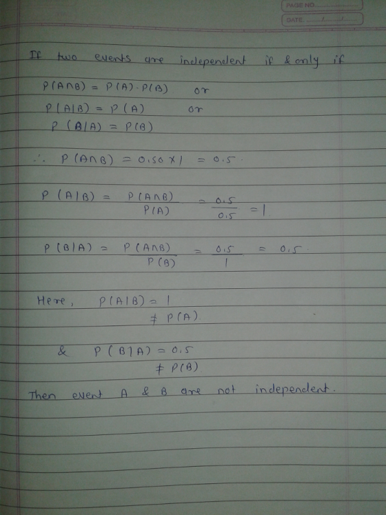 PAGE N DATE. or PIA) p (8) (8) Then event A as nat indepenelent
