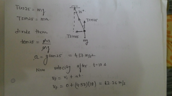 I 325 m) 25° T325 dinde them Tsinas ? atan 545 Nina velo city ajr t 1 4 VF 0+(4.5?(19) = 12-26 m)s
