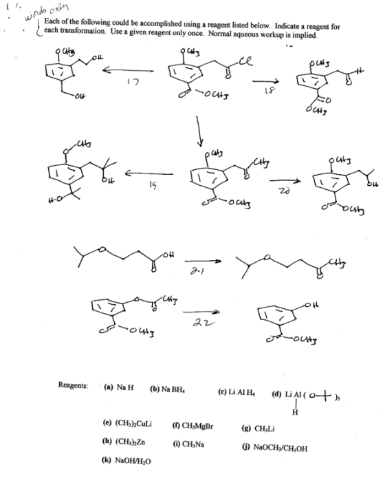 wind only | Each of the following could be accomplished using a reagent listed below. Indicate a reagent for each transformat