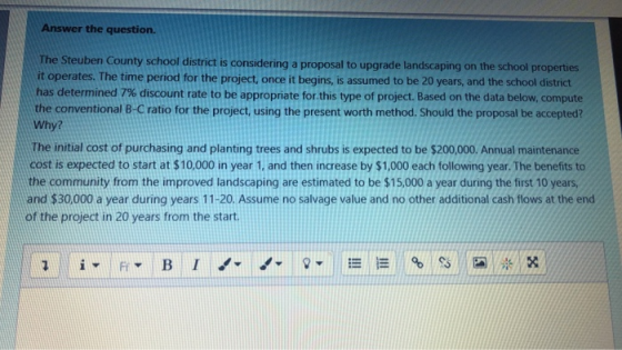 Answer the question. The Steuben County school district is considering a proposal to upgrade landscaping on the school proper