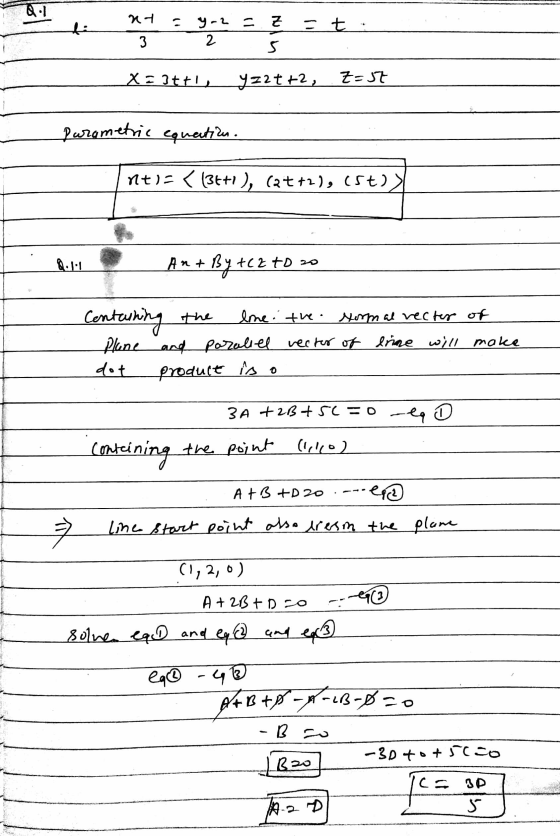 QI - = Z - nt 3 y-z 2 X=3ttl, y z2t+2, Z=37 Parametric equation. nt)< (36+1), (2++2), (50) Ant By +C2 to 20 Centurning the li