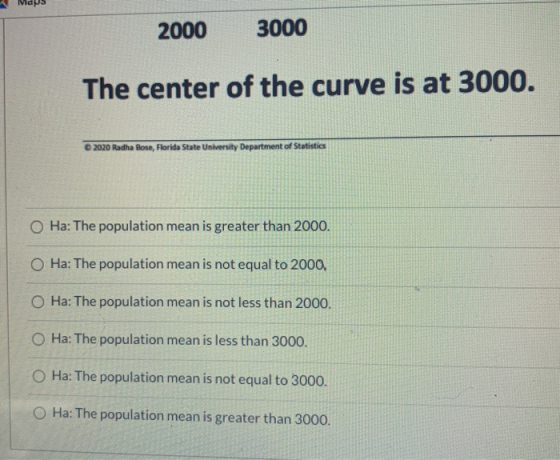 2000 3000 The center of the curve is at 3000. 2020 Radha Bose, Florida State University Department of Statistics Ha: The popu