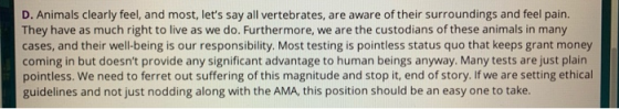 D. Animals clearly feel, and most, lets say all vertebrates, are aware of their surroundings and feel pain. They have as muc