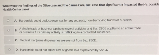 What were the findings of the Olive case and the Canna Care, Inc. case that significantly impacted the Harborside Health Cent