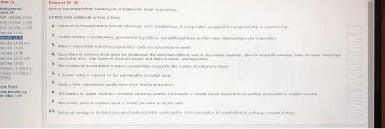 Exercise 17-02 Andrea has prepared the following list of statements about corporations OURCES Assignment: ter 13 Brief Concis