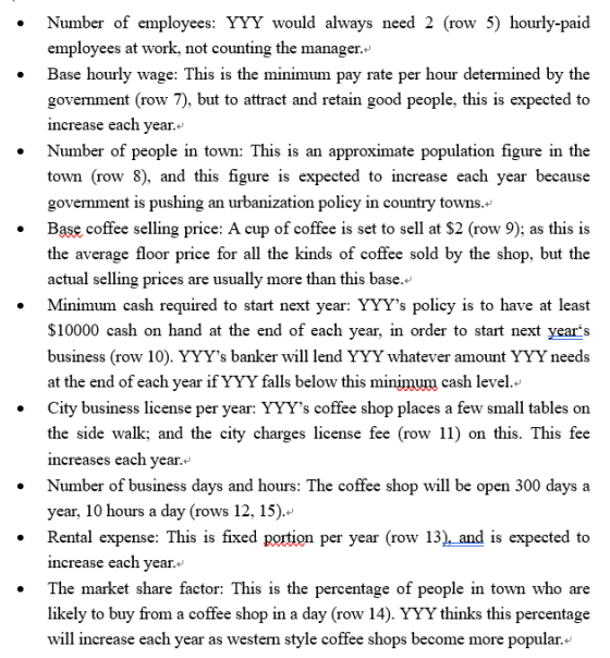 Number of employees: YYY would always need 2 (row 5) hourly-paid employees at work, not counting the manager. Base hourly wag
