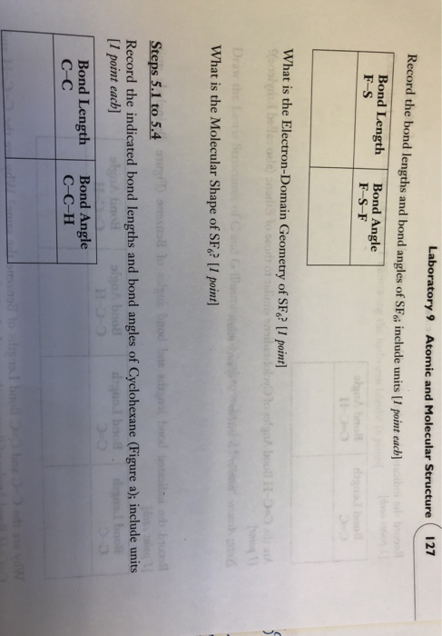 Laboratory 9 Atomic and Molecular Structure 127 Record the bond lengths and bond angles of SFA include units [1 point each] B