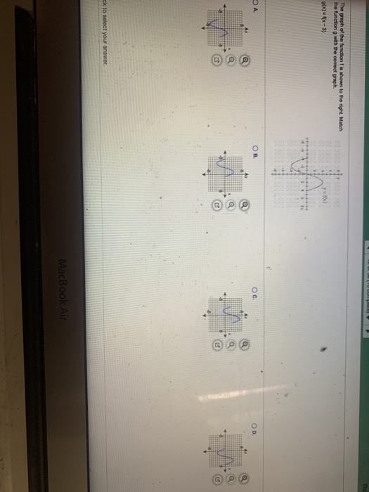 The graph of the function is shown to the right. Match the function with the correct graph. g(x)=x-3) YEN OA OB Oc OD Ay do c